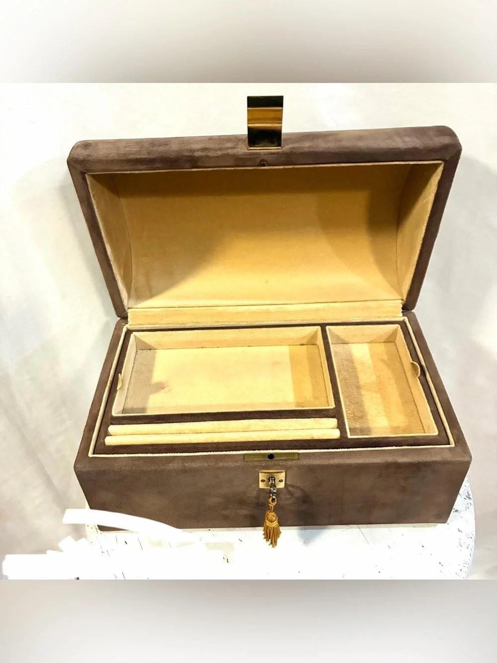 Vtg Neiman Marcus Casket Style 70s Jewelry Box Inc Tasseled Key Made In Italy